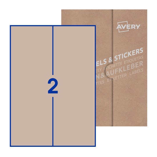 Hoja blanca con 2 etiquetas rectangulares 105x297mm con embalaje de papel - Etiquetas adhesivas rectangulares Avery 105 x 297mm