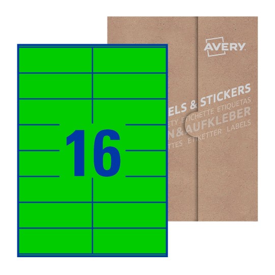 Hoja blanca con 16 etiquetas rectangulares 105x36mm con embalaje de papel - Etiquetas adhesivas rectangulares 105 x 36 mm