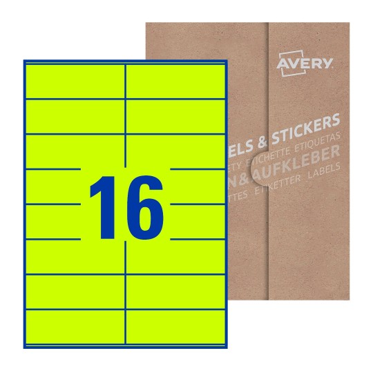 Hoja blanca con 16 etiquetas rectangulares 105x36mm con embalaje de papel - Etiquetas adhesivas rectangulares 105 x 36 mm