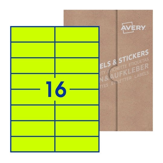 Hoja blanca con 16 etiquetas rectangulares 105x37mm con embalaje de papel - Etiquetas adhesivas rectangulares 105 x 37 mm