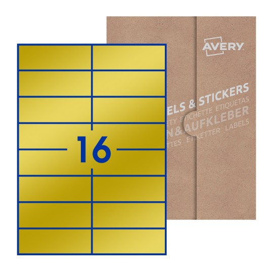 Hoja blanca con 16 etiquetas rectangulares 105x37mm con embalaje de papel - Etiquetas adhesivas rectangulares 105 x 37 mm