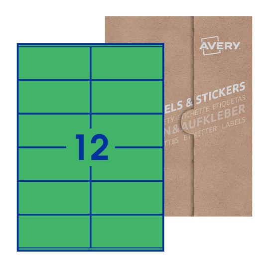 Hoja blanca con 12 etiquetas rectangulares 105x48mm con embalaje de papel - Etiquetas adhesivas rectangulares 105 x 48 mm 