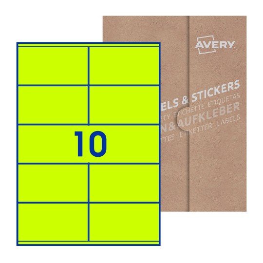 Hoja blanca con 10 etiquetas rectangulares 105x57mm con embalaje de papel - Etiquetas adhesivas rectangulares Avery 105 x 57mm