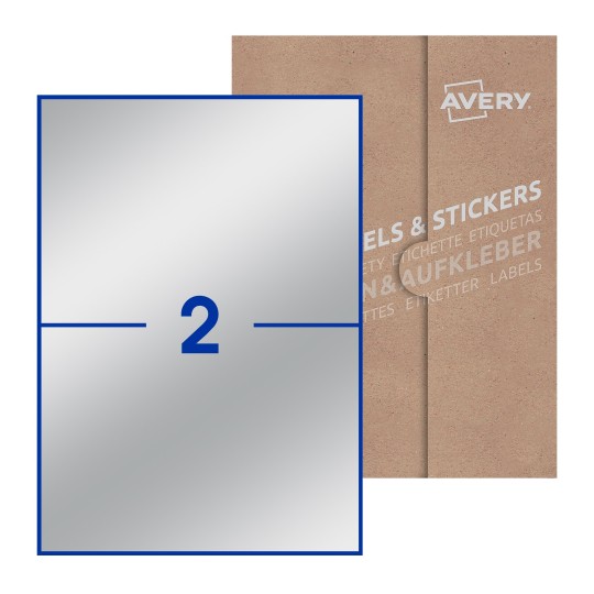 Hoja blanca con 2 etiquetas rectangulares 210x148mm con embalaje de papel - Etiquetas adhesivas rectangulares Avery 210 x 148mm