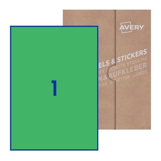 Hoja blanca con 1 etiqueta rectangular 210x297mm con embalaje de papel - Etiquetas adhesivas rectangulares Avery 210 x 297mm
