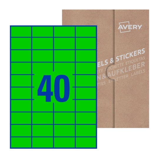 Hoja blanca con 40 etiquetas rectangulares 52x30mm con embalaje de papel - Etiquetas adhesivas rectangulares 52 x 30 mm 
