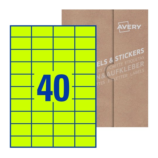 Hoja blanca con 40 etiquetas rectangulares 52x30mm con embalaje de papel - Etiquetas adhesivas rectangulares 52 x 30 mm 