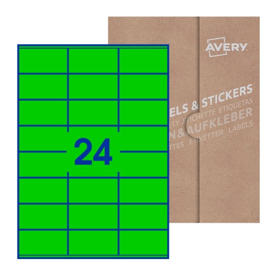 Hoja blanca con 24 etiquetas rectangulares 70x36mm con embalaje de papel - Etiquetas adhesivas rectangulares 70 x 36 mm 