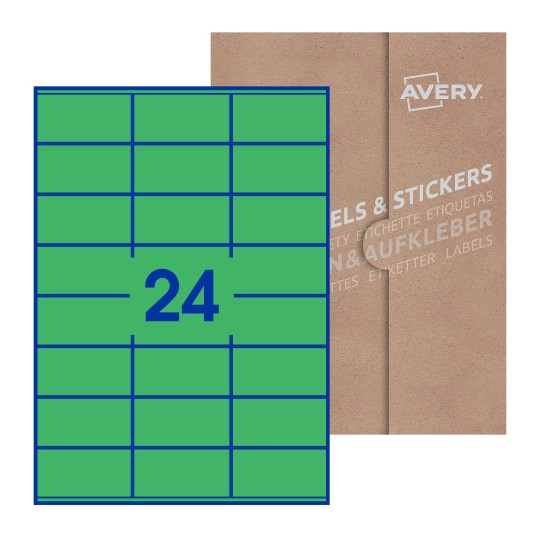 Hoja blanca con 24 etiquetas rectangulares 70x36mm con embalaje de papel - Etiquetas adhesivas rectangulares 70 x 36 mm 