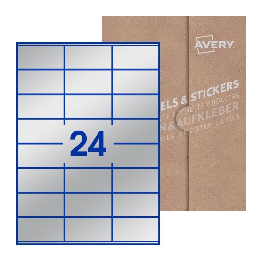 Hoja blanca con 24 etiquetas rectangulares 70x36mm con embalaje de papel - Etiquetas adhesivas rectangulares 70 x 36 mm 