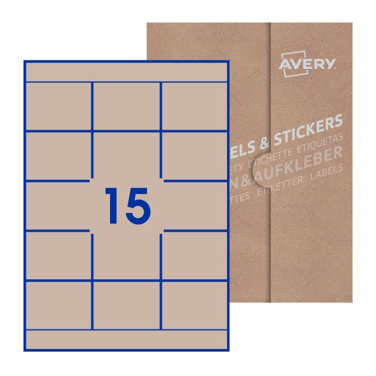 Hoja blanca con 15 etiquetas rectangulares 70x51mm con embalaje de papel - Etiquetas adhesivas rectangulares Avery 70 x 51mm