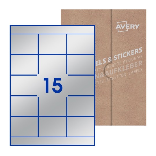 Hoja blanca con 15 etiquetas rectangulares 70x51mm con embalaje de papel - Etiquetas adhesivas rectangulares Avery 70 x 51mm