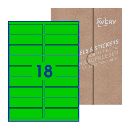 Hoja blanca con 18 etiquetas rectangulares 100x30mm con embalaje de papel - Etiquetas adhesivas rectangulares Avery 100 x 30mm