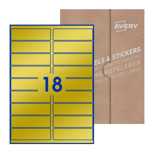 Hoja blanca con 18 etiquetas rectangulares 100x30mm con embalaje de papel - Etiquetas adhesivas rectangulares Avery 100 x 30mm