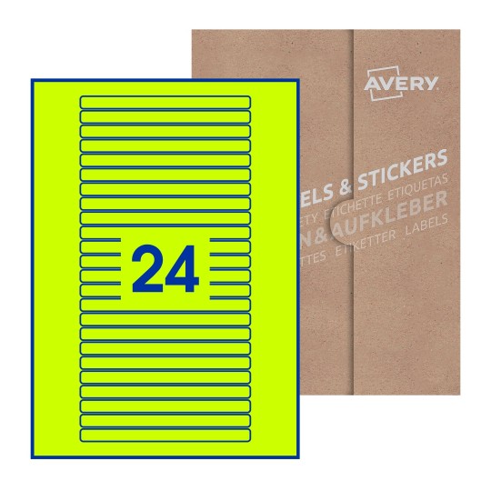 Hoja blanca con 24 etiquetas rectangulares 134x11mm con embalaje de papel - Etiquetas adhesivas rectangulares Avery 134 x 11mm