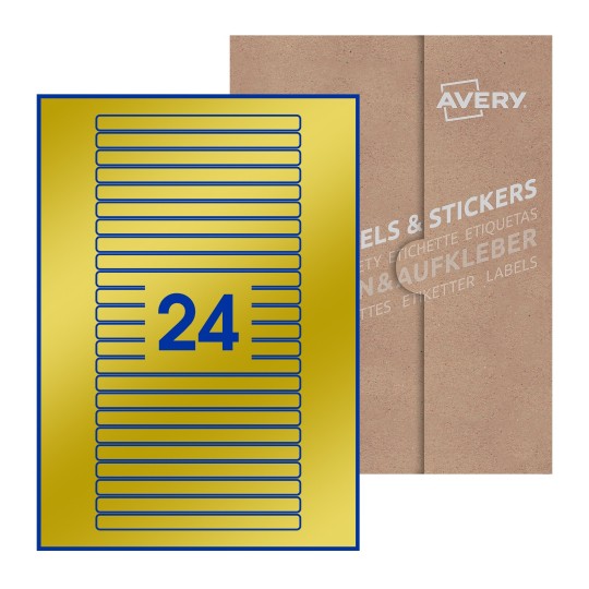 Hoja blanca con 24 etiquetas rectangulares 134x11mm con embalaje de papel - Etiquetas adhesivas rectangulares Avery 134 x 11mm