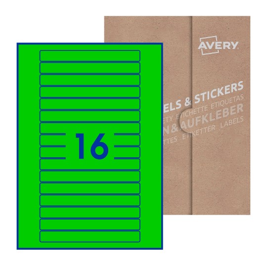 Hoja blanca con 16 etiquetas rectangulares 145x17mm con embalaje de papel - Etiquetas adhesivas rectangulares Avery 145 x 17mm