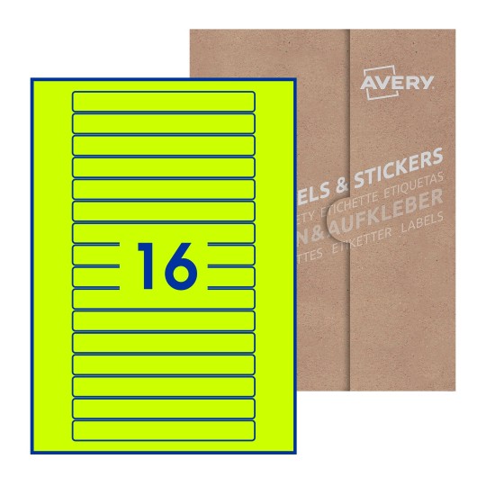 Hoja blanca con 16 etiquetas rectangulares 145x17mm con embalaje de papel - Etiquetas adhesivas rectangulares Avery 145 x 17mm