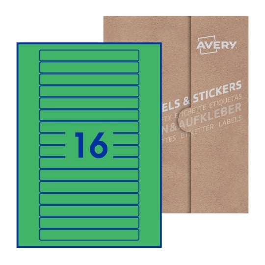 Hoja blanca con 16 etiquetas rectangulares 145x17mm con embalaje de papel - Etiquetas adhesivas rectangulares Avery 145 x 17mm