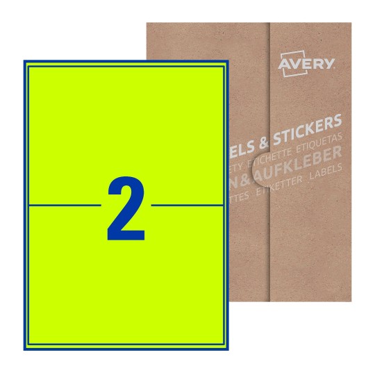 Hoja blanca con 2 etiquetas rectangulares 200x142mm con embalaje de papel - Etiquetas adhesivas rectangulares 200 x 142 mm 