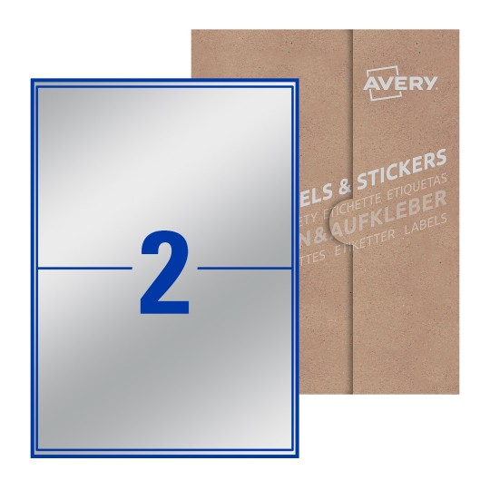 Hoja blanca con 2 etiquetas rectangulares 200x142mm con embalaje de papel - Etiquetas adhesivas rectangulares 200 x 142 mm 