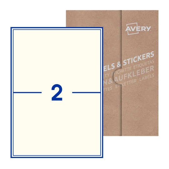 Hoja blanca con 2 etiquetas rectangulares 200x144mm con embalaje de papel - Etiquetas adhesivas rectangulares Avery 200 x 144mm 