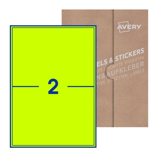 Hoja blanca con 2 etiquetas rectangulares 200x144mm con embalaje de papel - Etiquetas adhesivas rectangulares Avery 200 x 144mm 