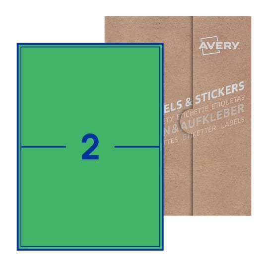 Hoja blanca con 2 etiquetas rectangulares 200x144mm con embalaje de papel - Etiquetas adhesivas rectangulares Avery 200 x 144mm 