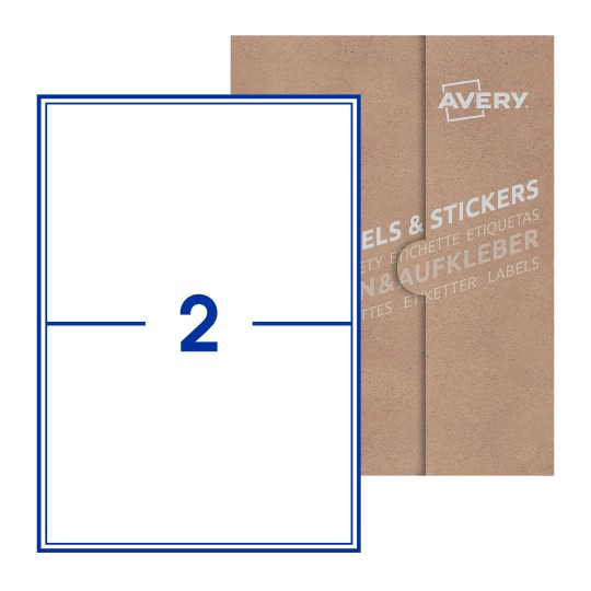 Hoja blanca con 2 etiquetas rectangulares 200x144mm con embalaje de papel - Etiquetas adhesivas rectangulares Avery 200 x 144mm 