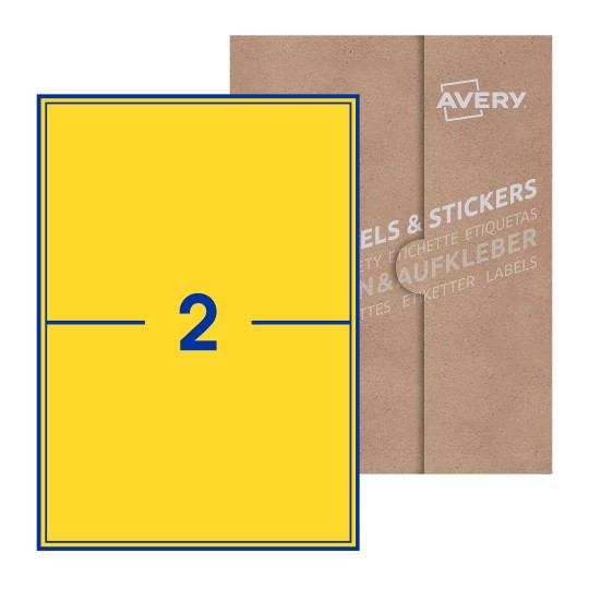 Hoja blanca con 2 etiquetas rectangulares 200x144mm con embalaje de papel - Etiquetas adhesivas rectangulares Avery 200 x 144mm 