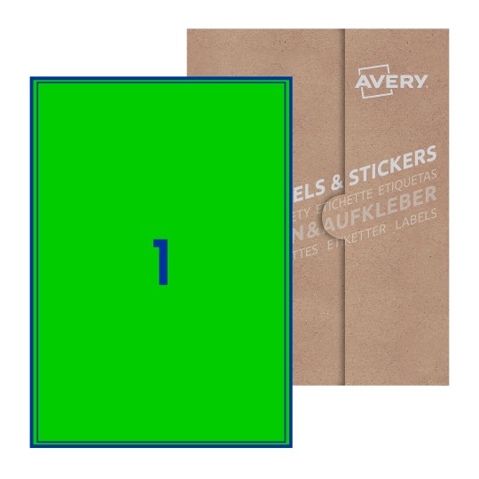 Hoja blanca con 1 etiqueta rectangular 200x289mm con embalaje de papel - Etiquetas adhesivas rectangulares Avery 200 x 289mm