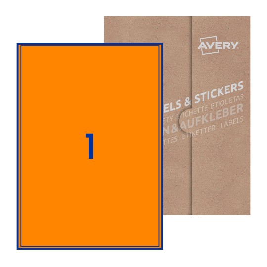 Hoja blanca con 1 etiqueta rectangular 200x289mm con embalaje de papel - Etiquetas adhesivas rectangulares Avery 200 x 289mm