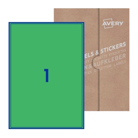 Hoja blanca con 1 etiqueta rectangular 200x289mm con embalaje de papel - Etiquetas adhesivas rectangulares Avery 200 x 289mm