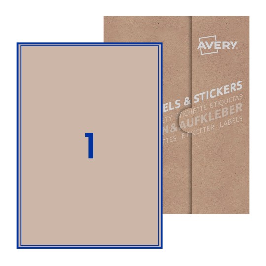 Hoja blanca con 1 etiqueta rectangular 200x289mm con embalaje de papel - Etiquetas adhesivas rectangulares Avery 200 x 289mm