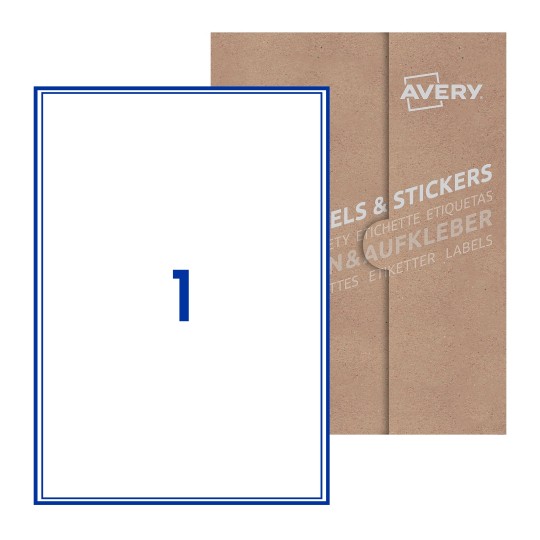 Hoja blanca con 1 etiqueta rectangular 200x289mm con embalaje de papel - Etiquetas adhesivas rectangulares Avery 200 x 289mm