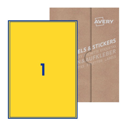 Hoja blanca con 1 etiqueta rectangular 200x289mm con embalaje de papel - Etiquetas adhesivas rectangulares Avery 200 x 289mm