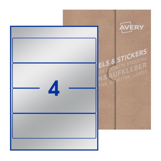 Hoja blanca con 4 etiquetas rectangulares 200x60mm con embalaje de papel - Etiquetas adhesivas rectangulares Avery 200 x 60mm