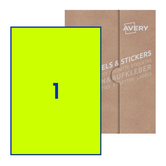 Hoja blanca con 1 etiqueta rectangular 210x297mm con embalaje de papel - Etiquetas adhesivas rectangulares Avery 210 x 297mm