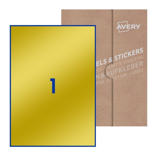 Hoja blanca con 1 etiqueta rectangular 210x297mm con embalaje de papel - Etiquetas adhesivas rectangulares Avery 210 x 297mm
