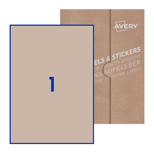 Hoja blanca con 1 etiqueta rectangular 210x297mm con embalaje de papel - Etiquetas adhesivas rectangulares Avery 210 x 297mm