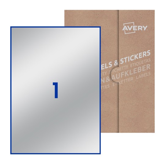 Hoja blanca con 1 etiqueta rectangular 210x297mm con embalaje de papel - Etiquetas adhesivas rectangulares Avery 210 x 297mm