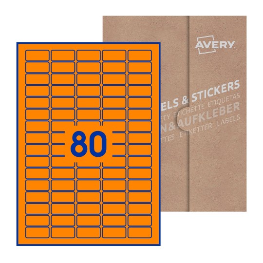 Hoja blanca con 80 etiquetas rectangulares 36x17mm con embalaje de papel - Etiquetas adhesivas rectangulares Avery 36 x 17mm