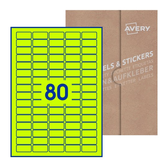 Hoja blanca con 80 etiquetas rectangulares 36x17mm con embalaje de papel - Etiquetas adhesivas rectangulares Avery 36 x 17mm