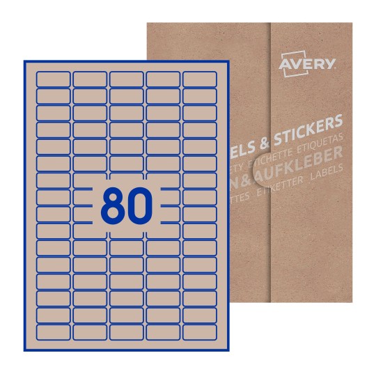 Hoja blanca con 80 etiquetas rectangulares 36x17mm con embalaje de papel - Etiquetas adhesivas rectangulares Avery 36 x 17mm