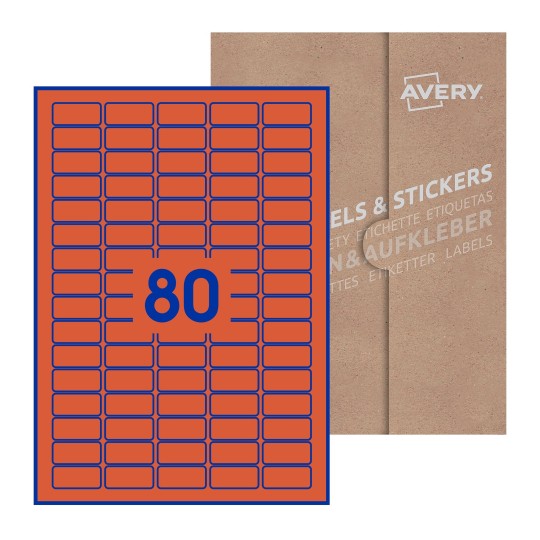 Hoja blanca con 80 etiquetas rectangulares 36x17mm con embalaje de papel - Etiquetas adhesivas rectangulares Avery 36 x 17mm
