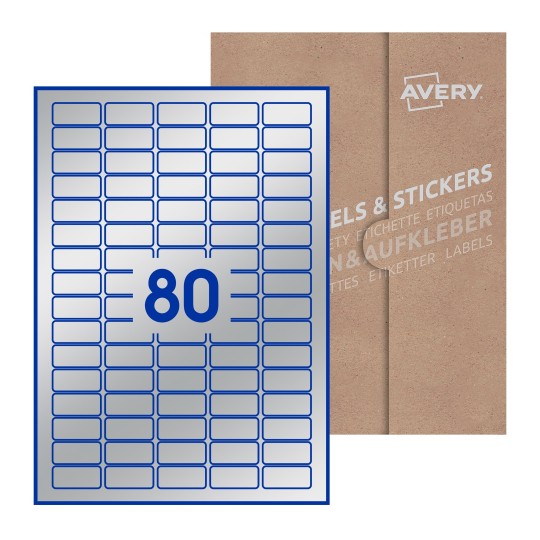 Hoja blanca con 80 etiquetas rectangulares 36x17mm con embalaje de papel - Etiquetas adhesivas rectangulares Avery 36 x 17mm