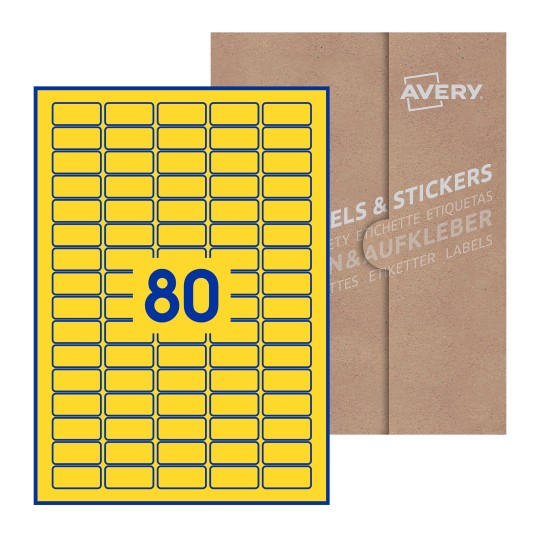 Hoja blanca con 80 etiquetas rectangulares 36x17mm con embalaje de papel - Etiquetas adhesivas rectangulares Avery 36 x 17mm