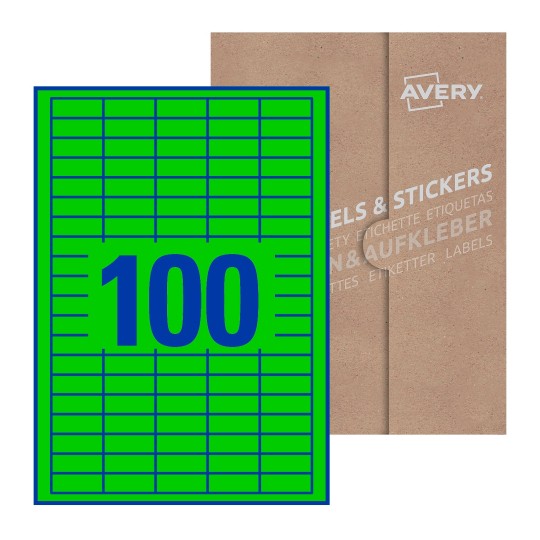 Hoja blanca con 100 etiquetas rectangulares 37x14mm con embalaje de papel - Etiquetas adhesivas rectangulares 37 x 14 mm 