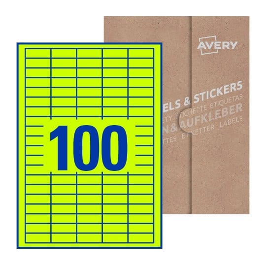 Hoja blanca con 100 etiquetas rectangulares 37x14mm con embalaje de papel - Etiquetas adhesivas rectangulares 37 x 14 mm 