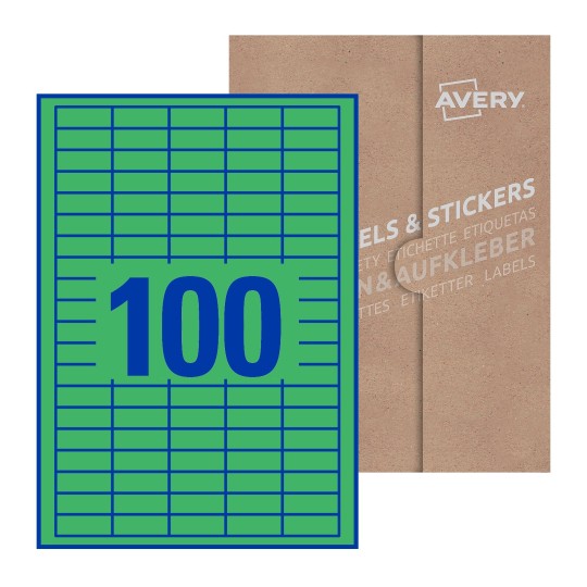 Hoja blanca con 100 etiquetas rectangulares 37x14mm con embalaje de papel - Etiquetas adhesivas rectangulares 37 x 14 mm 